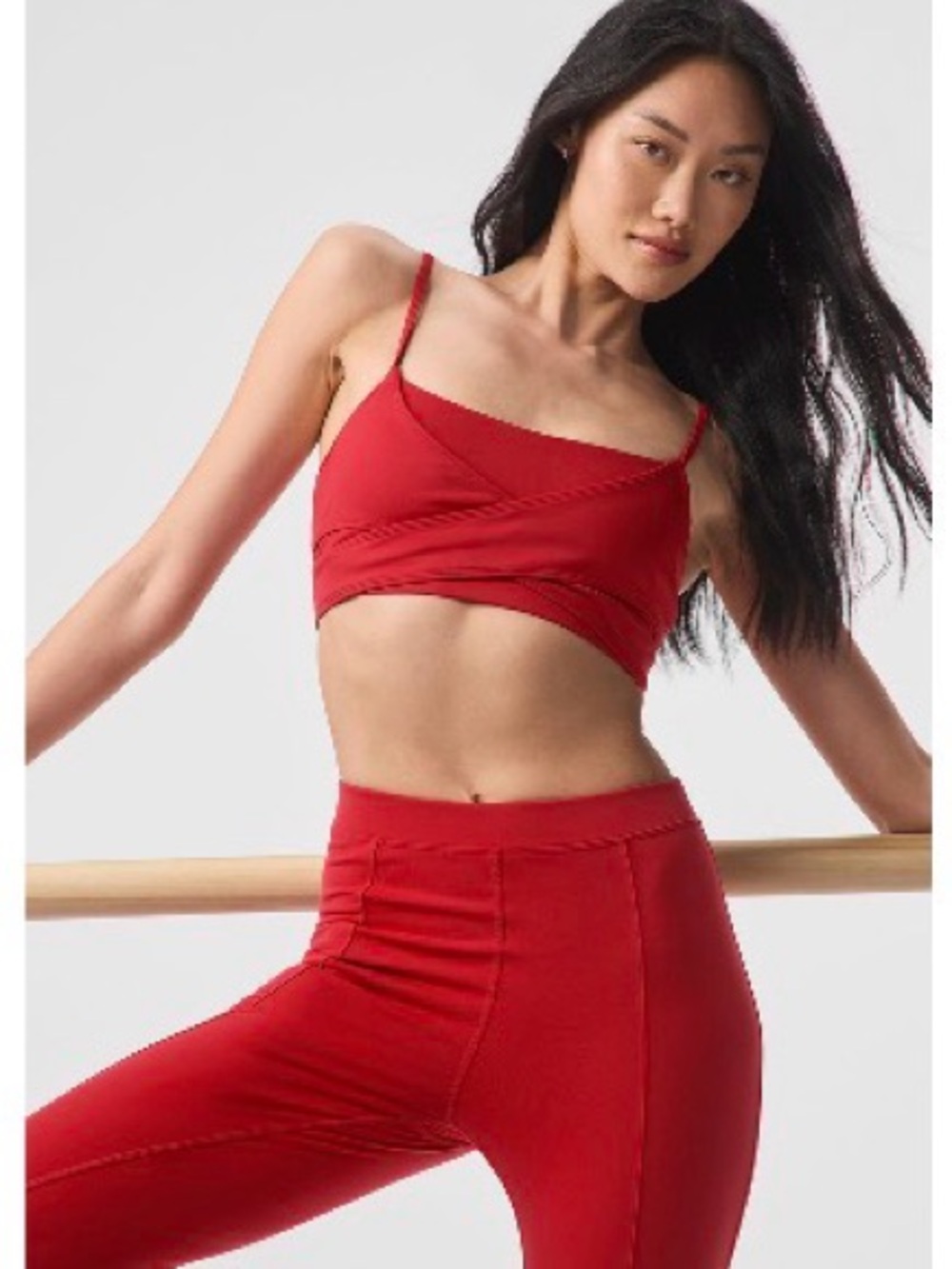 ALO YOGA Red Wrap-Style Cropped Sports Bra and Legging set (Excellent condition)